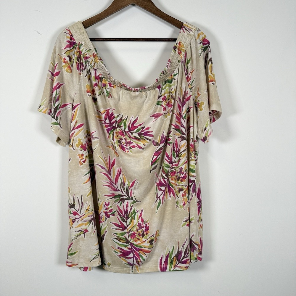 Jessica London Women's Off The Shoulder Shirt Palm Casual Tropical Size 24